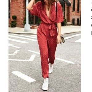 Urban Outfitters Red Bezel Wrap Jumpsuit